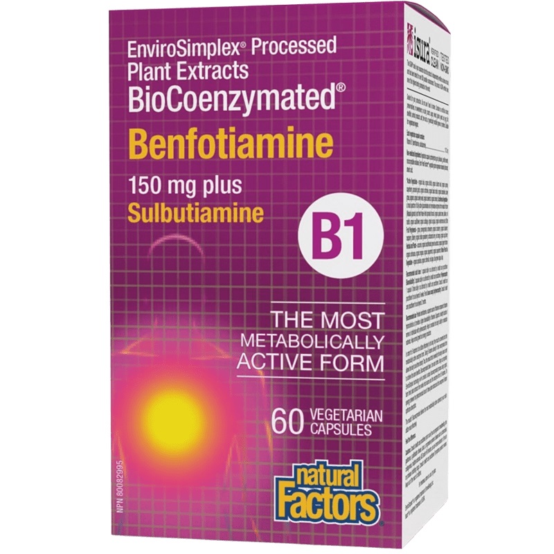 Natural Factors BioCoenzymated Benfotiamine B1 plus Sulbutiamine, 60 Capsules