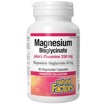 Natural Factors Magnesium Bisglycinate 40 plus L-Theanine 250 mg, 90 Capsules