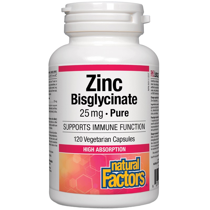 Natural Factors Zinc Bisglycinate 25 mg, 120 Capsules