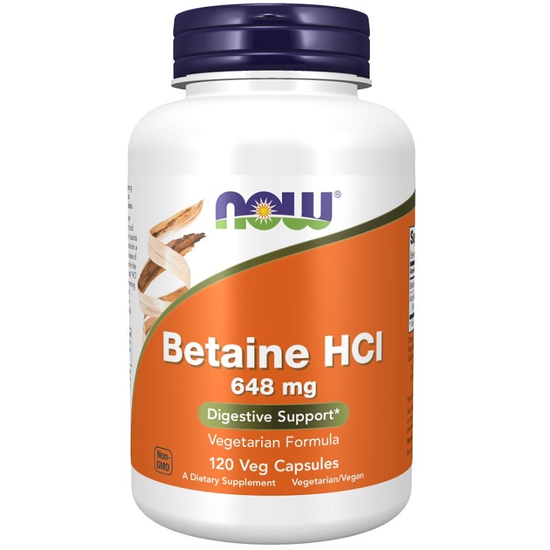 NOW Betaine HCL 648mg, 120 Veg Capsules
