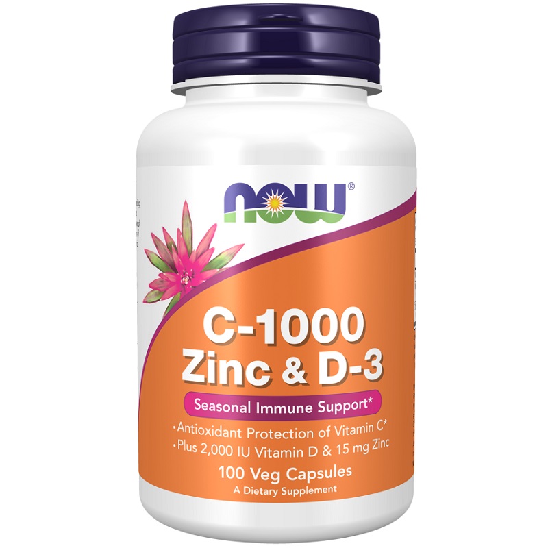 NOW C-1000 Zinc and D-3, 100 Veg Capsules