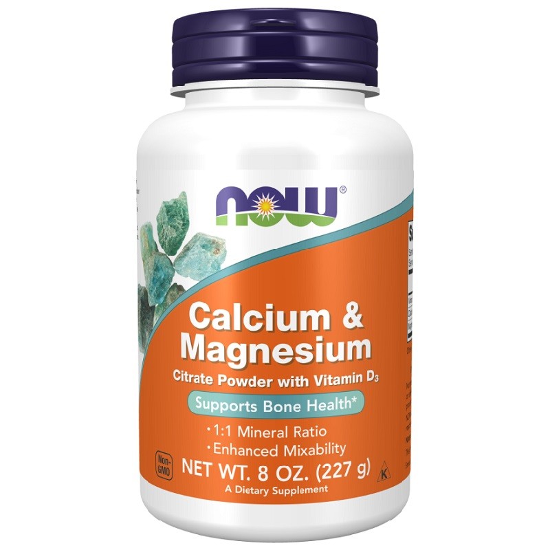 NOW Calcium and Magnesium Citrate Powder with Vitamin D3, 227 Grams 