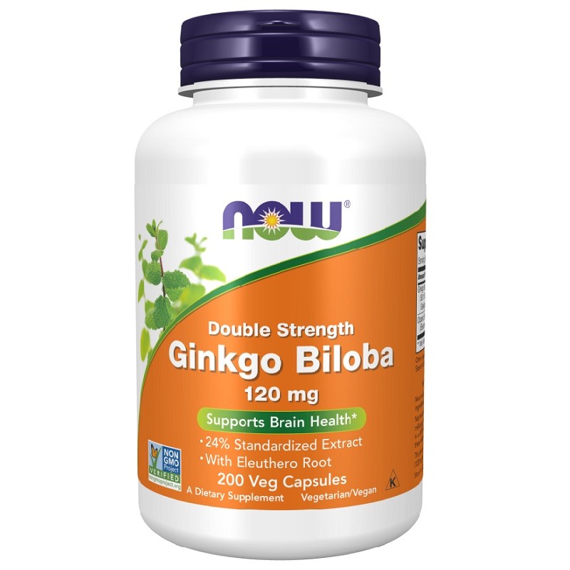 NOW Ginkgo Biloba Double Strength 120mg, 200 Veg Capsules