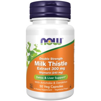 NOW Milk Thistle Extract with Artichoke and Dandelion 300 mg Double Strength, 50 Veg Capsules