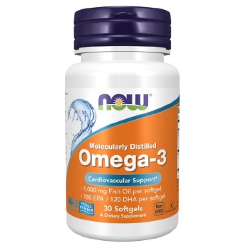 NOW Omega-3 Molecularly Distilled Fish Oil, 30 Softgels