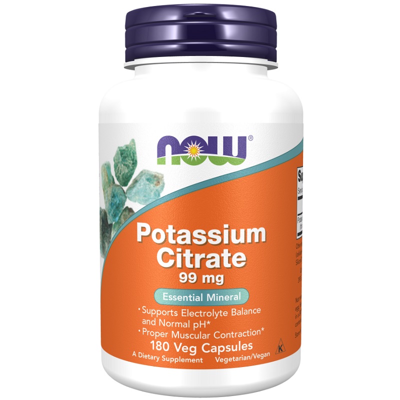 NOW Potassium Citrate 99mg, 180 Veg Capsules