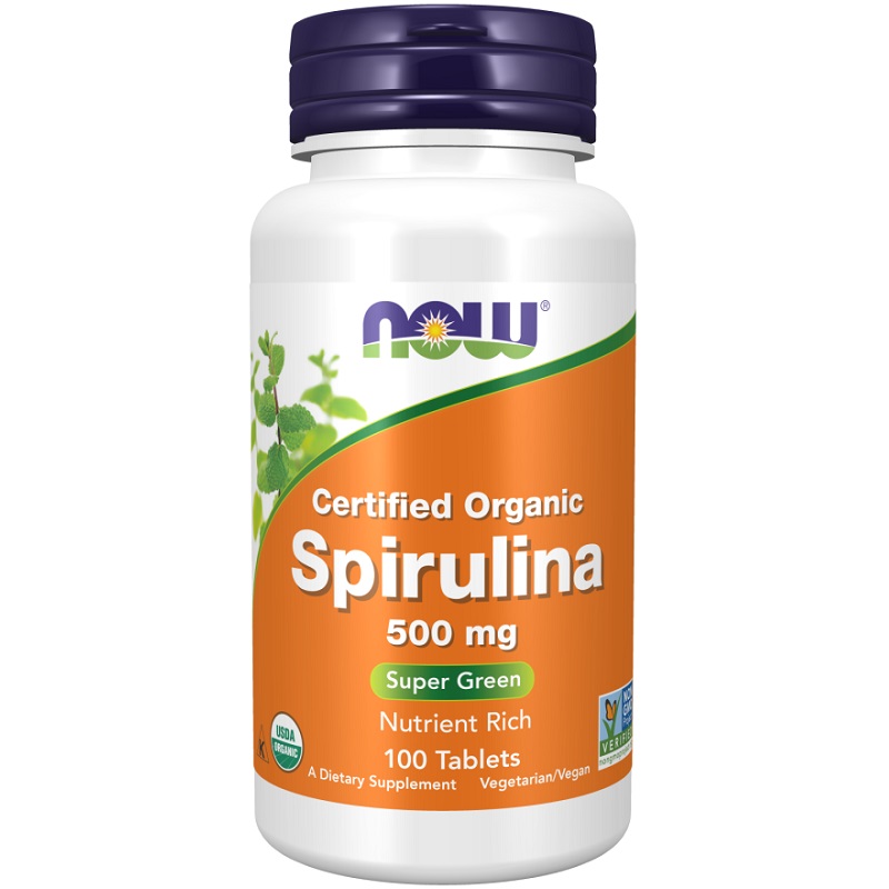 NOW Spirulina 500 mg, 100 Organic Tablets