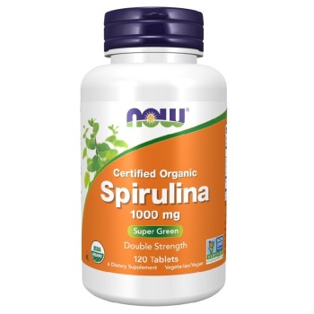 NOW Spirulina Certified Organic 1000mg, 120 Tablets