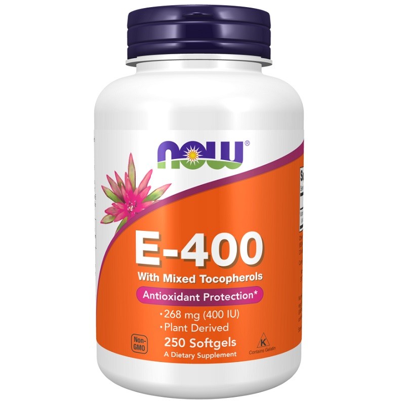 NOW Vitamin E-400 Natural (Mixed Tocopherols), 250 Softgels