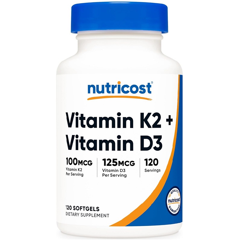 Nutricost Vitamin K2 (MK7) 100 mcg + Vitamin D3 5000 IU, 120 Softgels